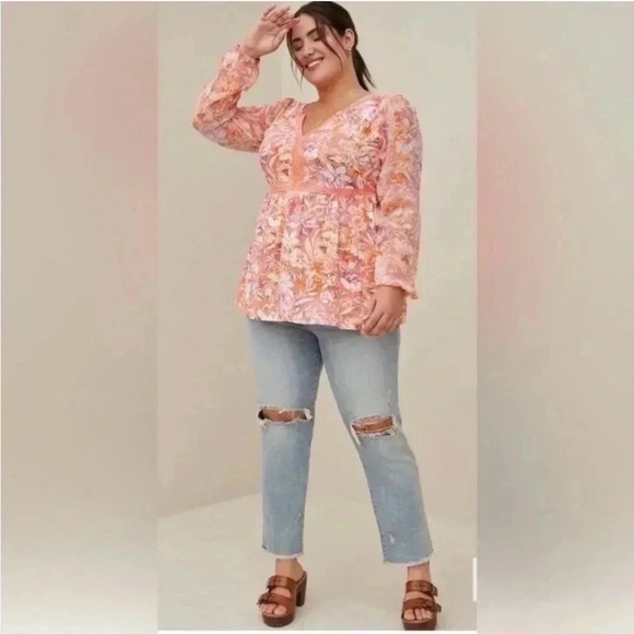 Torrid Super Soft Knit Babydoll Fabric Mix Balloon Chiffon Sleeve Top Size 2X - Picture 9 of 9